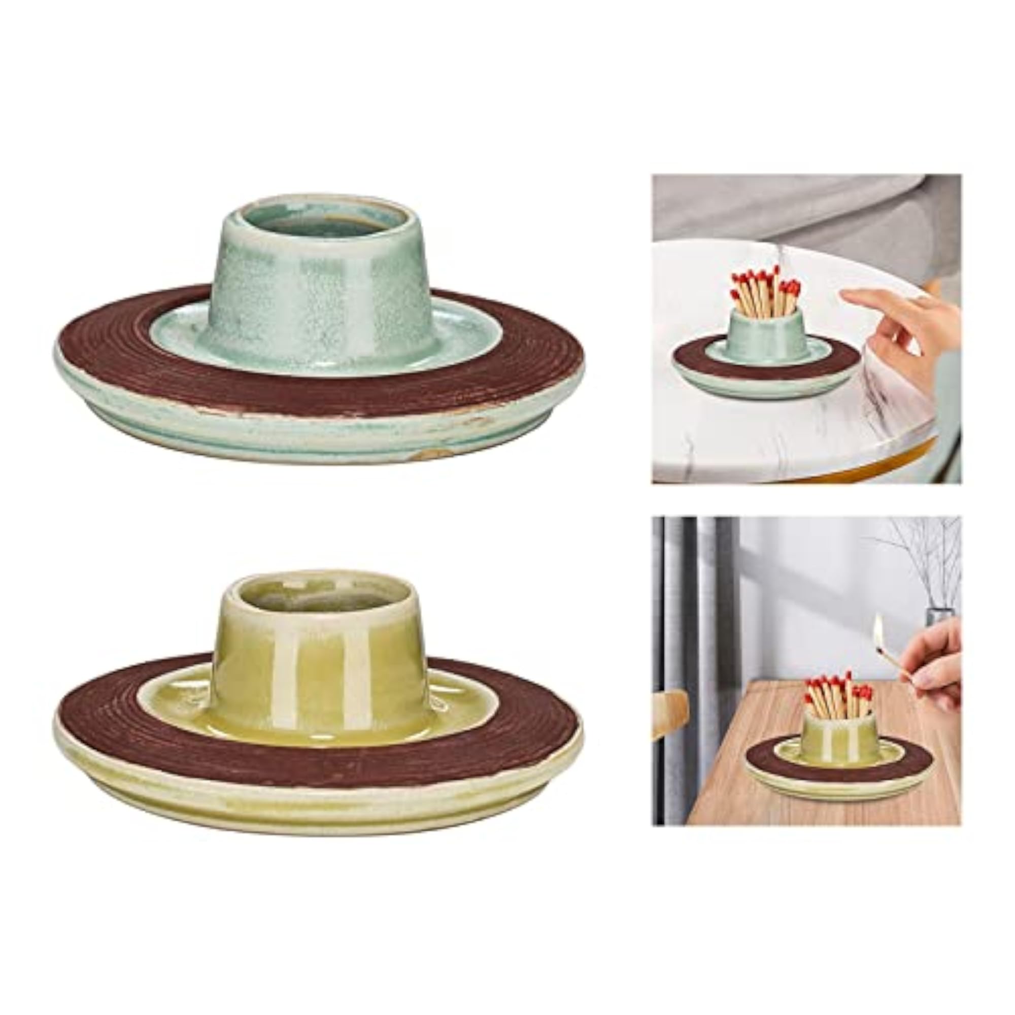 Match Holder Storage Jar Decorative Ceramic Tabletop 2pcs